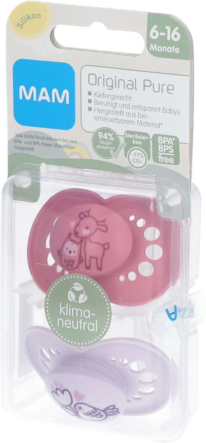 MAM Original Pure Siliconen Fopspeen Roze - Paars 6-16 Maanden 2 St Sauger
