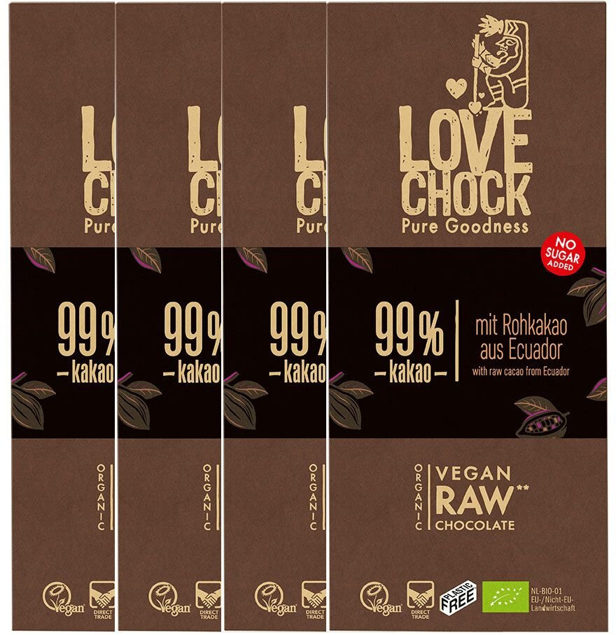 Lovechock Extreme Dark, 99 % Kakao, Tafel 4x70 g Schokolade