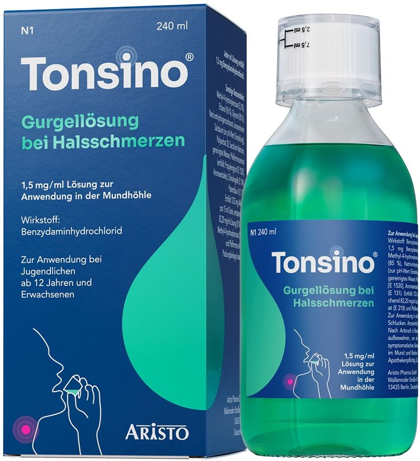 Tonsino Gurgel.b.Hals.1,5mg/ml Lsg.z.Anw.i.d.Mundh 240 ml Gurgellösung