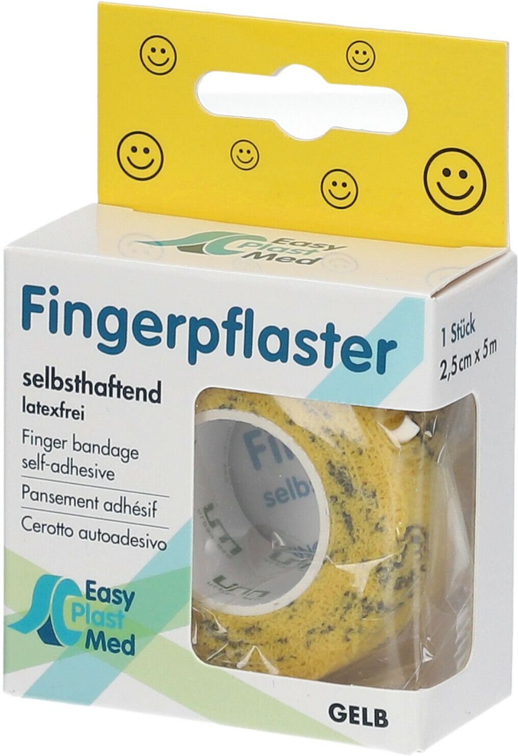UM Easyplast Fingerpfl.selbsth.2,5cmx5m gelb Smil. 1 St Pflaster