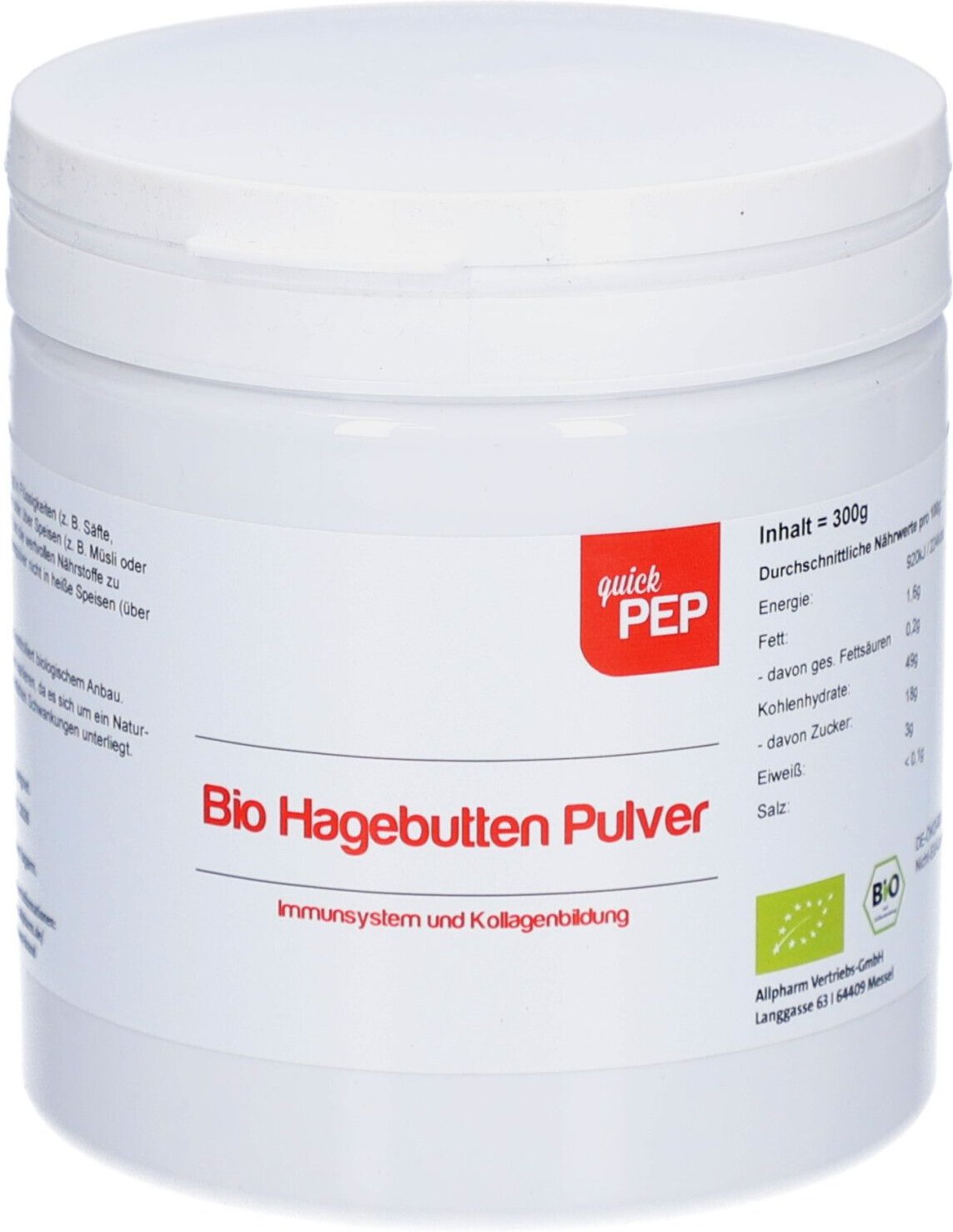 Quickpep Bio Hagebutte Plv.z.Her.e.Lsg.z.Einnehmen 300 g Pulver zur Herstellung einer Lösung zum Einnehmen