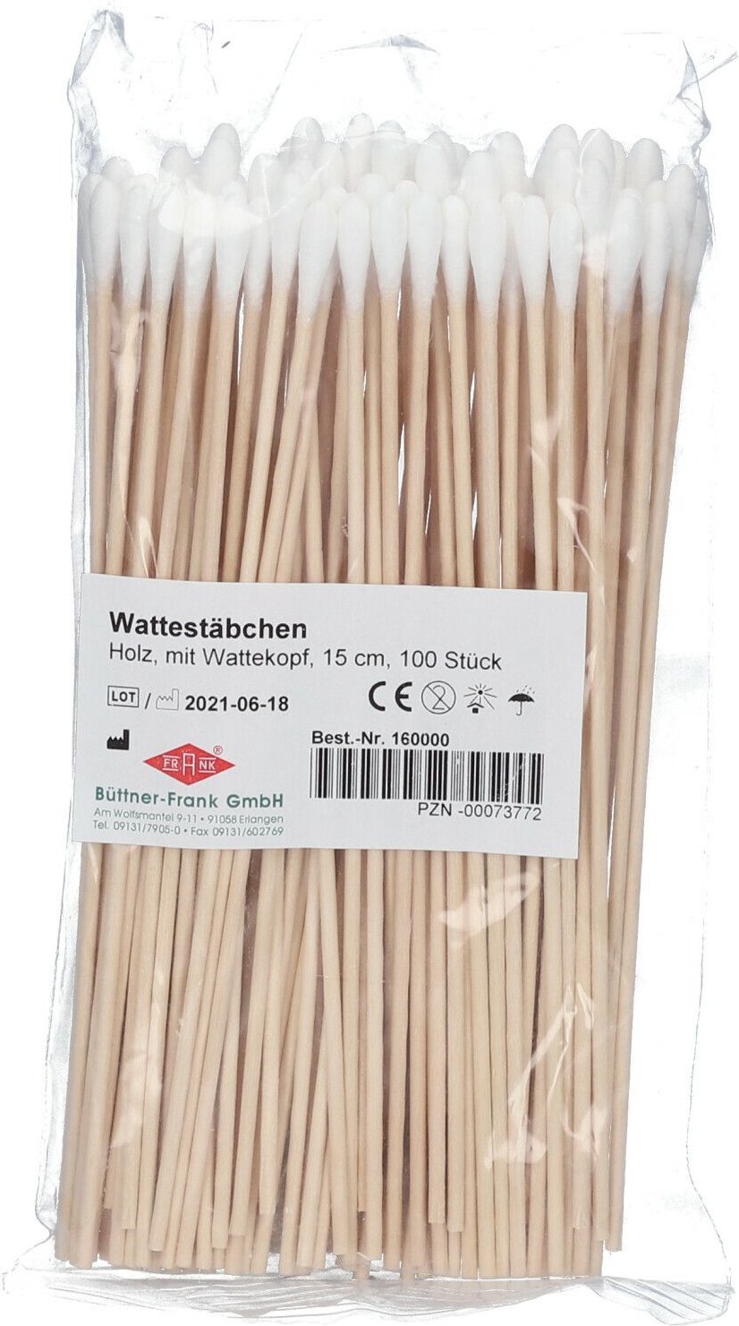 Wattestab m.Wattekopf 15 cm Holz i.Polybeutel 100 St Stäbchen