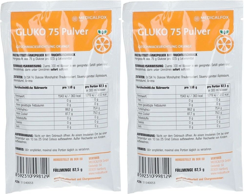 Glukose 75 g Orange Plv.z.Her.e.Lsg.z.Einnehmen 2x 2x75 Pulver zur Herstellung einer Lösung zum Einnehmen
