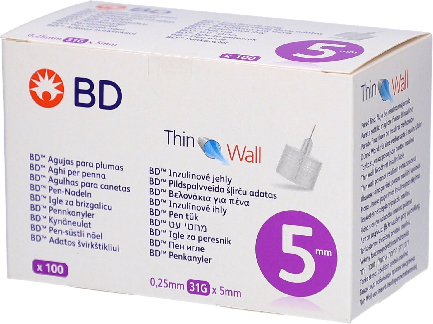 BD Thin Wall Pen-Nadeln 0,25 31 Gx5 mm 100 St Kanüle