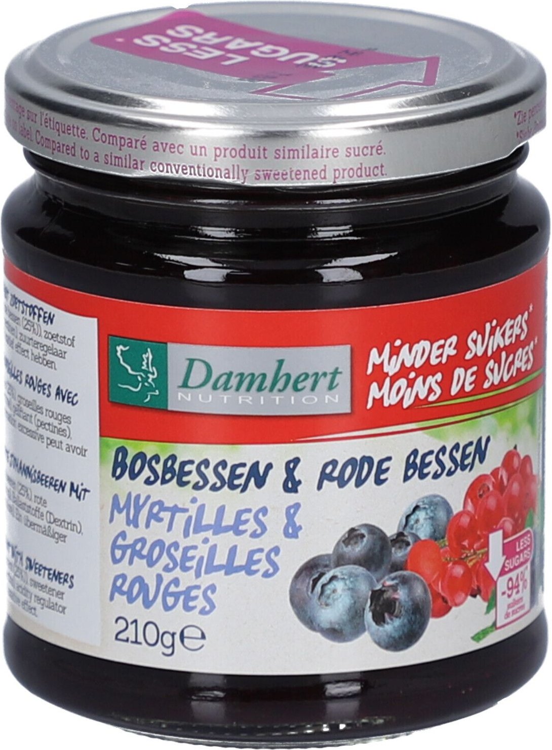 Damhert Dieetconfituur Rode Bes/Bosbes Tagatose 210 g Creme