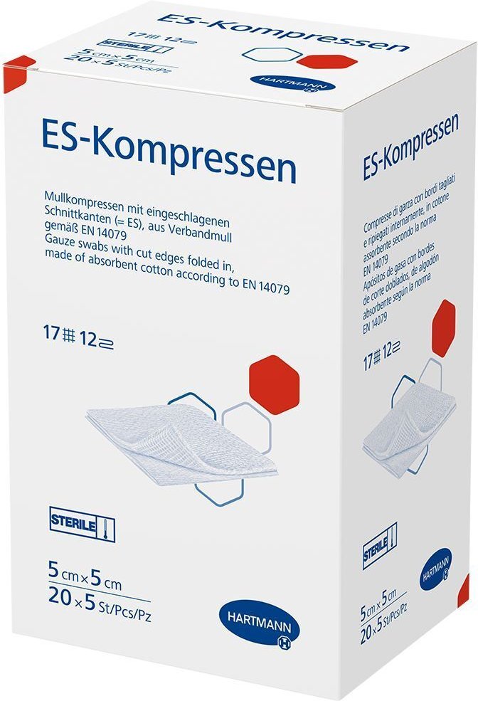 Es-Kompressen steril 5x5 cm 12fach Großpackung 20x5 St Kompressen