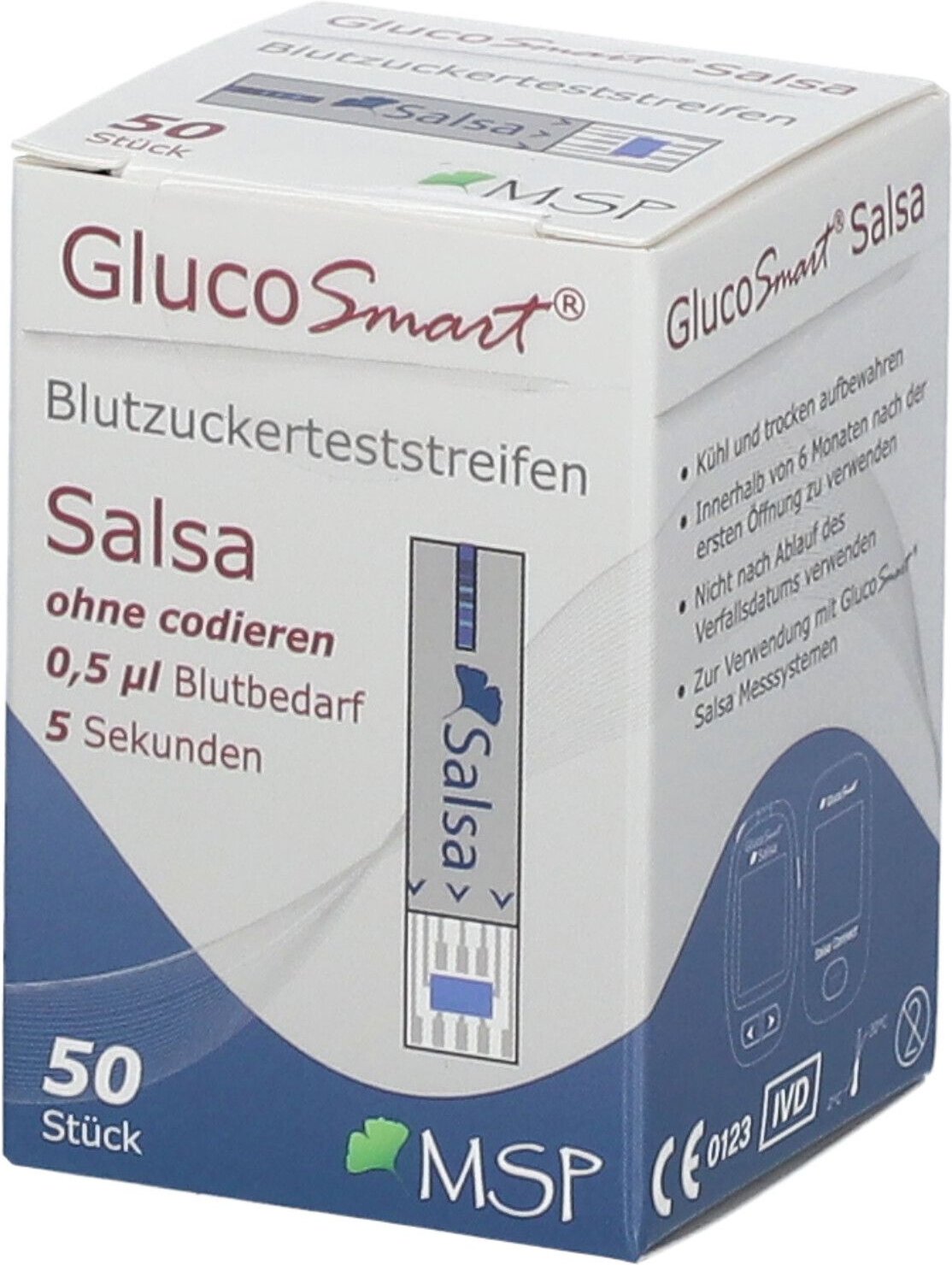 Glucosmart Salsa Blutzuckerteststreifen Dose 50 St Teststreifen
