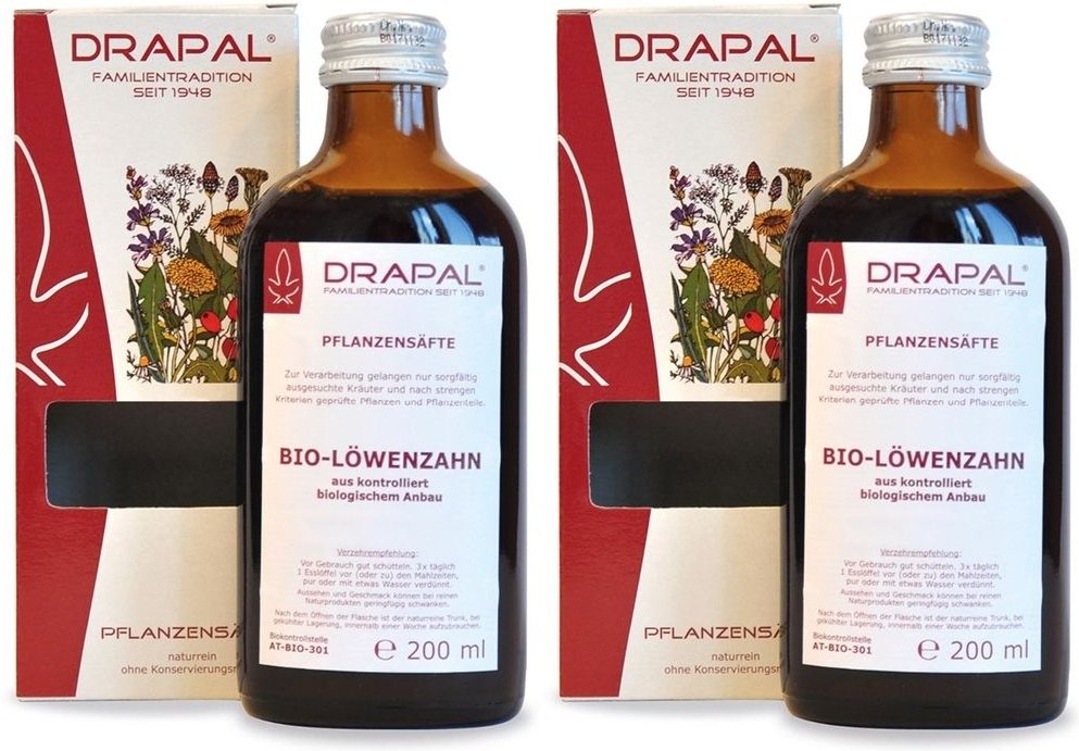 Löwenzahnblätter Bio Pflanzensaft Drapal 2x 2x200 ml Saft