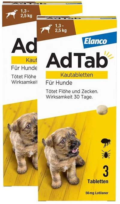 AdTab™ Hund über 1,3 bis 2,5 kg 56 mg (Doppelpack) 2x3 St Kautabletten