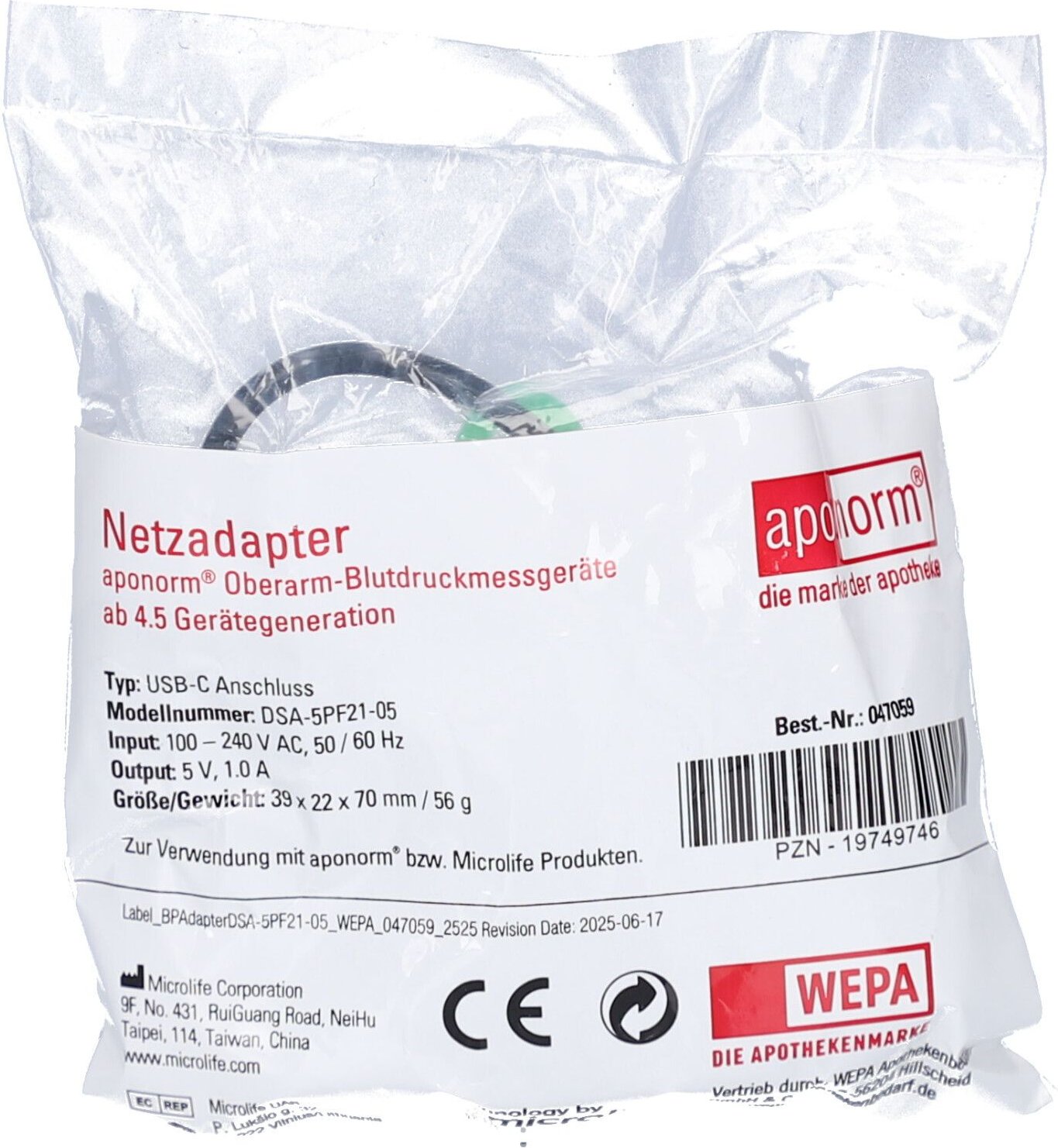 Aponorm Blutdruckmessger.Netzadapter Usb-C Oberarm 1 St Gerät