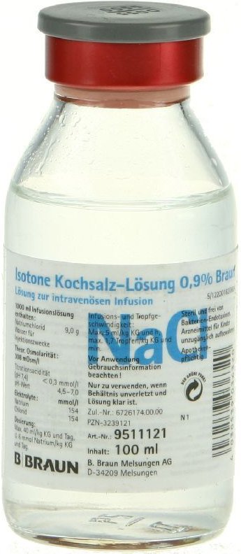 Kochsalzlösung 0,9% Glasfl. 100 ml Infusionslösung