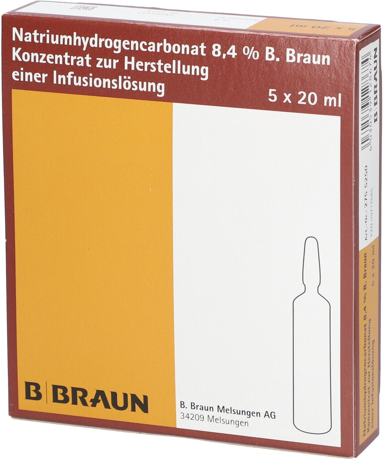 Natriumhydrogencarbonat B.Braun 8,4% Glas 5x20 ml Infusionslösungskonzentrat