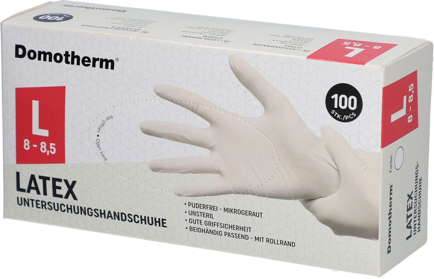 Thumbnail - Domotherm Unt.Handschuhe Latex unsteril pf L weiß 100 St Handschuhe