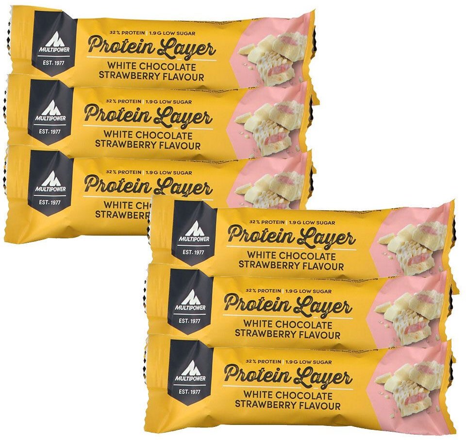 6x Multipower Protein Layer Bar, White Chocolate-Strawberry 6x50 g Set