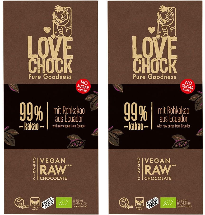 Lovechock Extreme Dark, 99 % Kakao, Tafel 2x70 g Schokolade