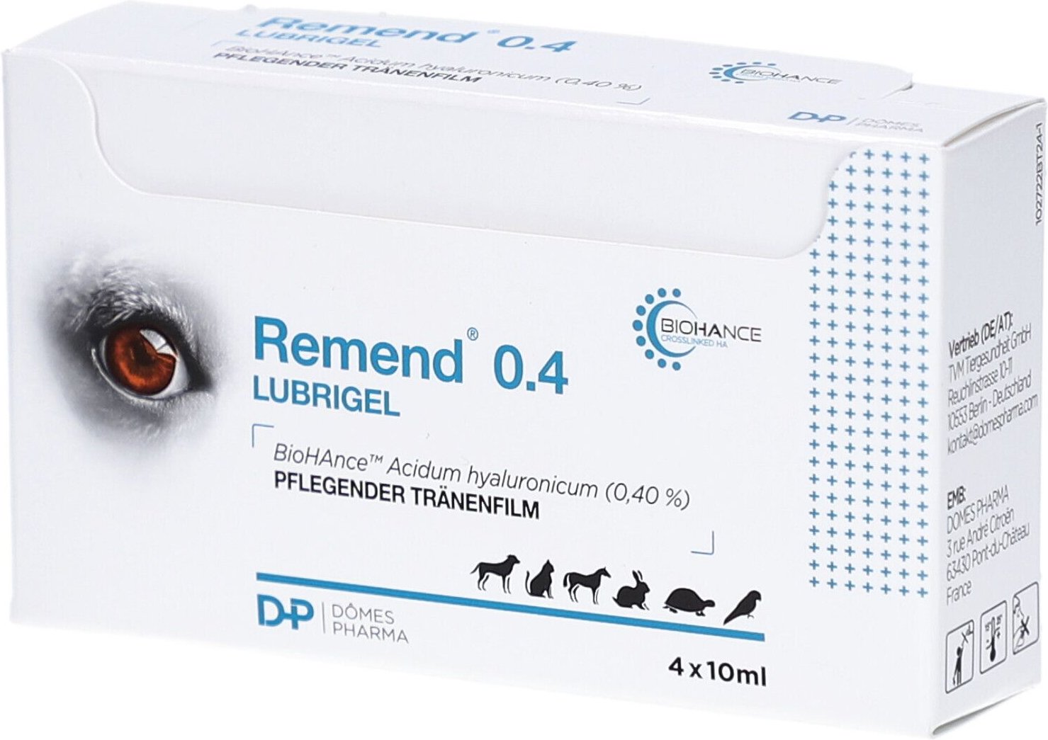 Remend Lubrigel f.Hund/Katze/Pferd 4x10 ml Augentropfen