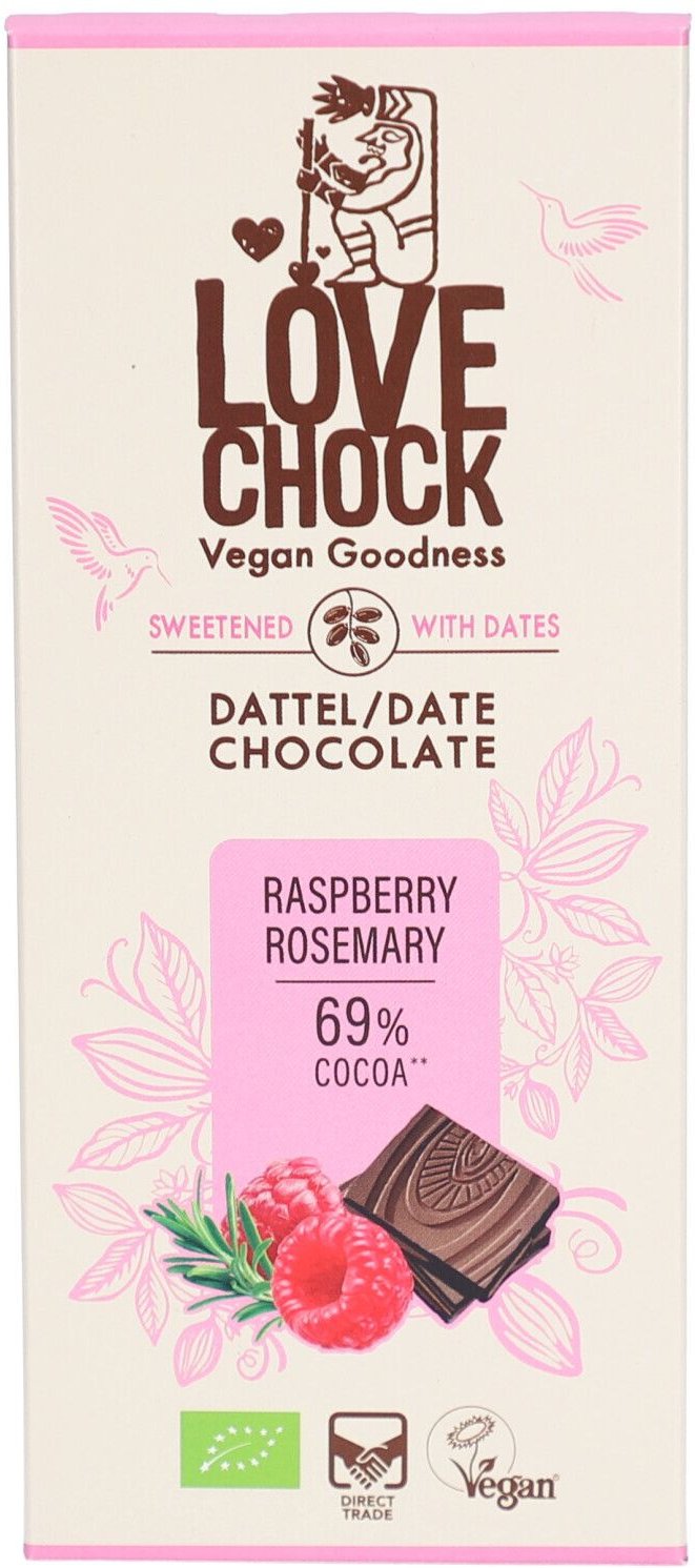 Lovechock Date Chocolate Raspberry Rosemary 70 g Schokolade