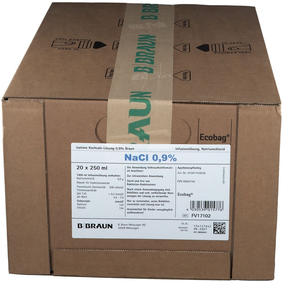 Kochsalzlösung 0,9% Braun Ecobag 20x250 ml Infusionslösung