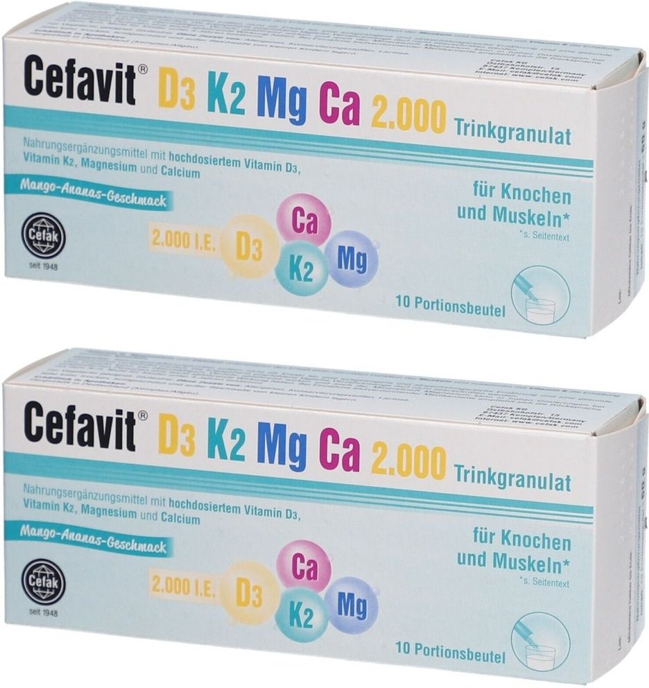 Cefavit D3 K2 Mg Ca 2.000 Trinkgranulat 2x 2x10 St Granulat zur Herstellung einer Susp. zum Einnehmen