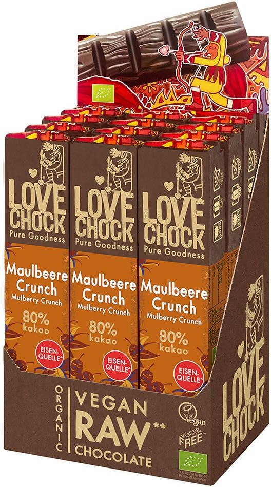 Lovechock Bio rohe Schokolade Bars, Maulbeere-Vanille 12x40 g