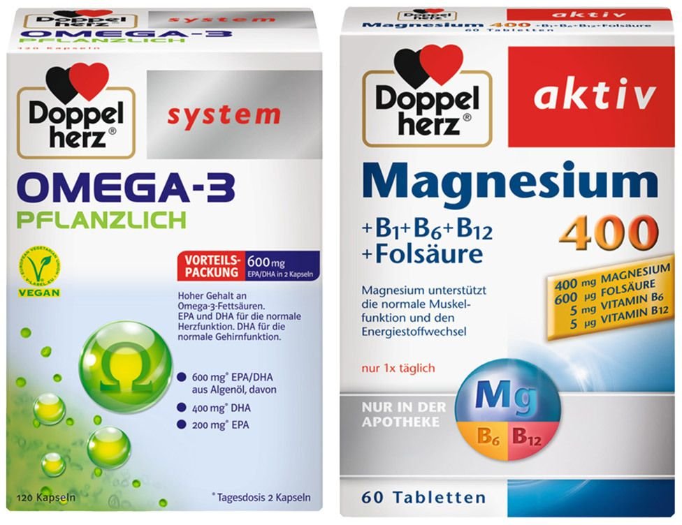 Thumbnail - Doppelherz® Omega-3 system pflanzlich + aktiv Magnesium 400 1 St Set