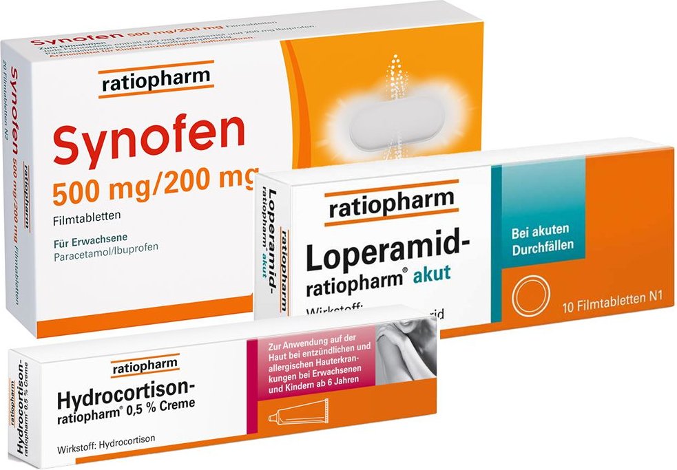 Reiseapotheke Set Synofen 500 mg/200mg Filmtabletten, LOPERAMID-ratiopharm akut 2 mg Filmt 1 St