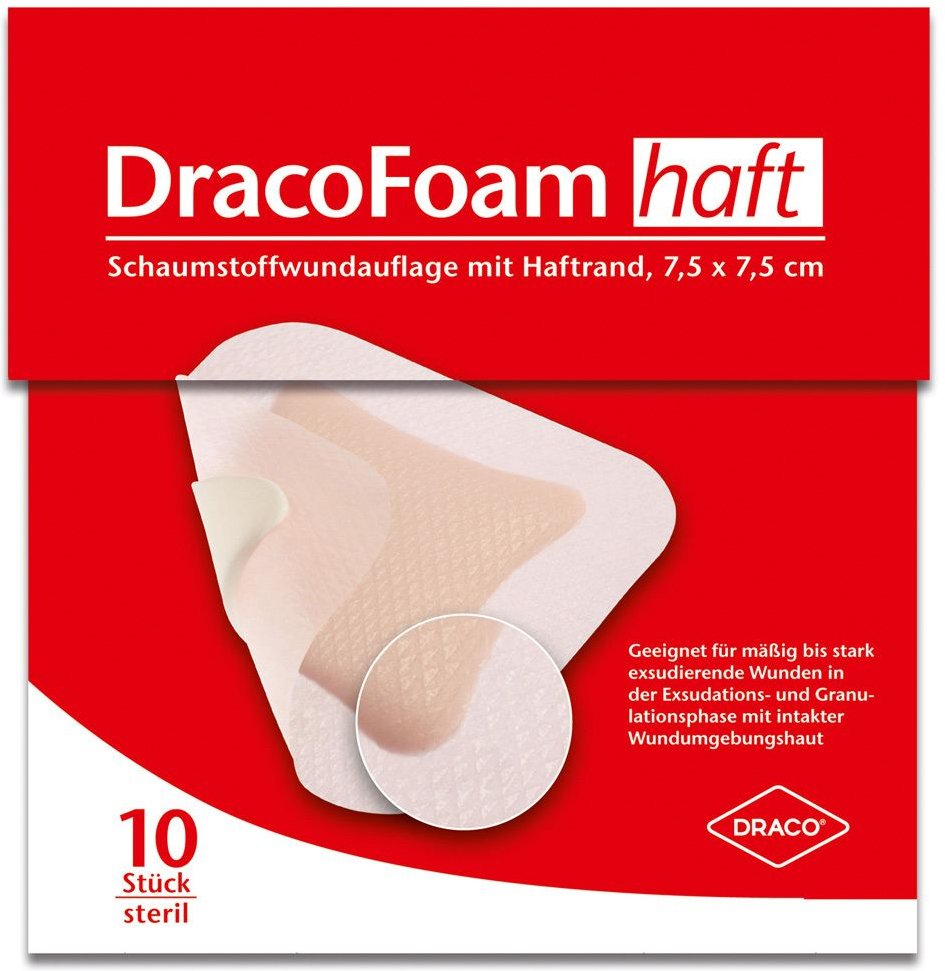 Dracofoam Haft Schaumstoff Wundaufl.7,5x7,5 cm 10 St Verband