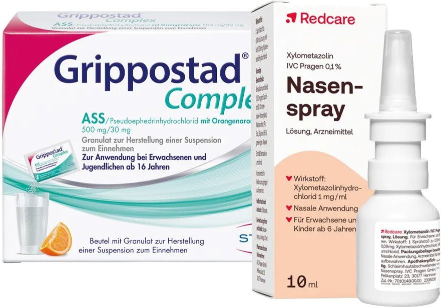 Xylometazolin IVC Pragen 0,1% Nasenspray Lösung & Grippostad Complex ASS/Pseudoeph.500/30 1 St