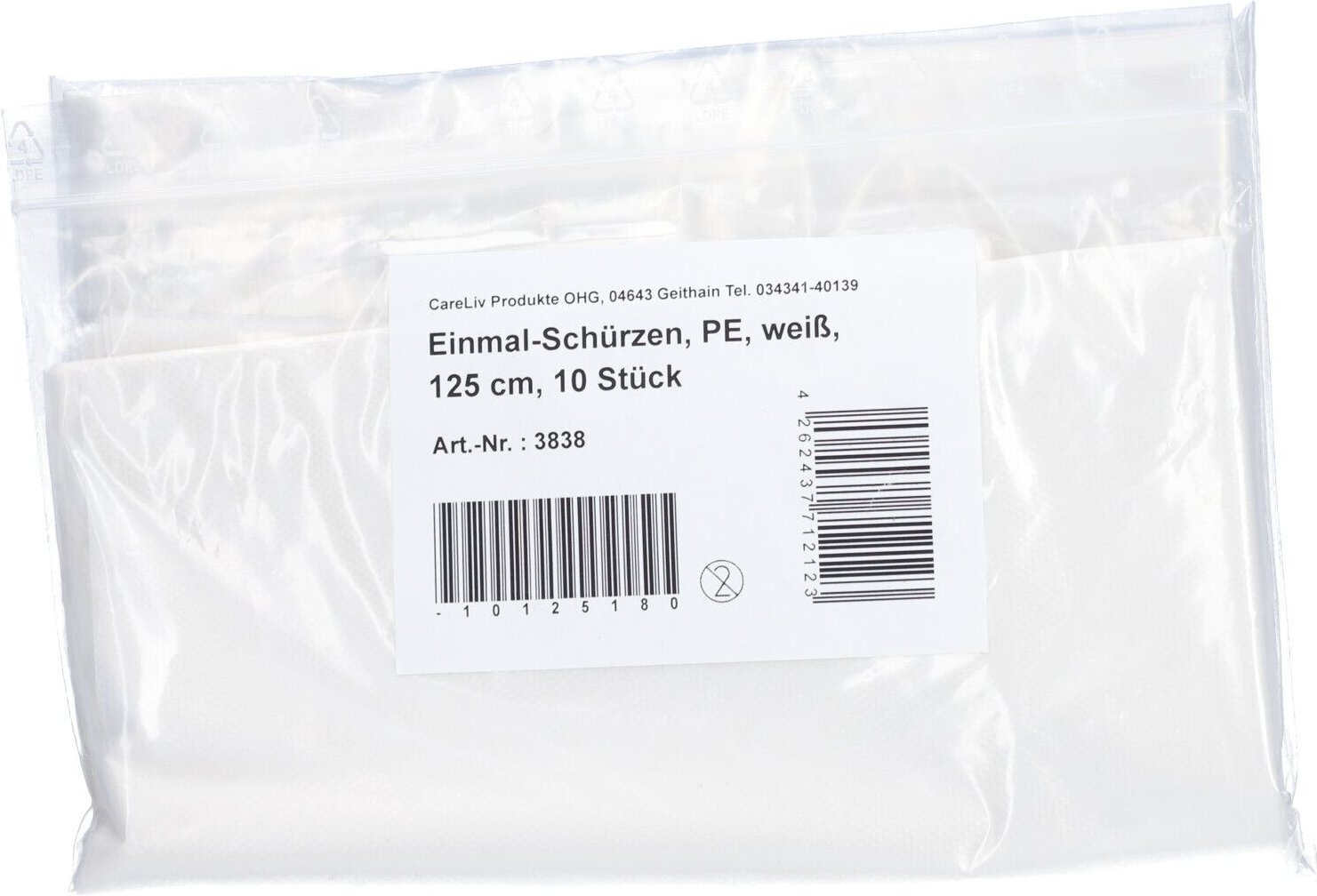 Schürze Einmal PE weiß 140 cm unsteril