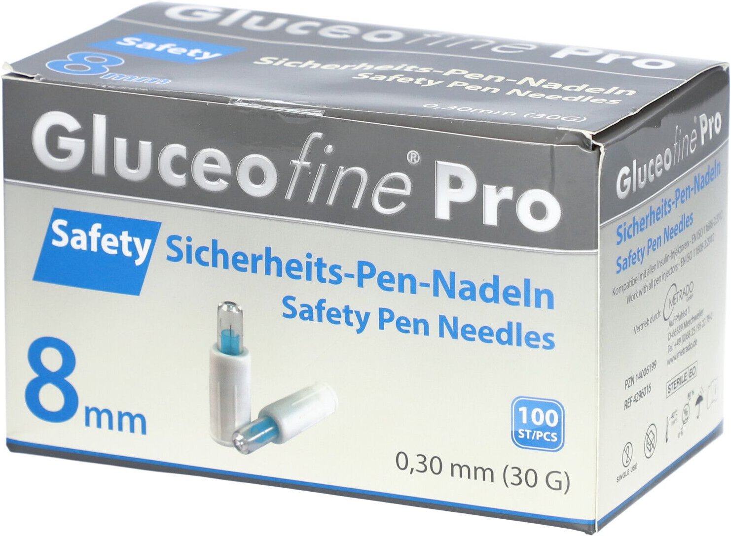 Gluceofine Pro Safety Sich.-Pen-Nadeln 30 Gx8 mm 100 St