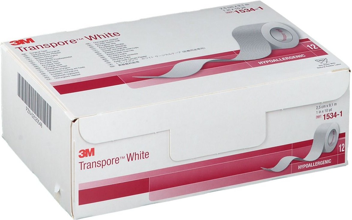 Transpore White 2,5 cmx9,1 m Rollenpflaster 12 St Pflaster
