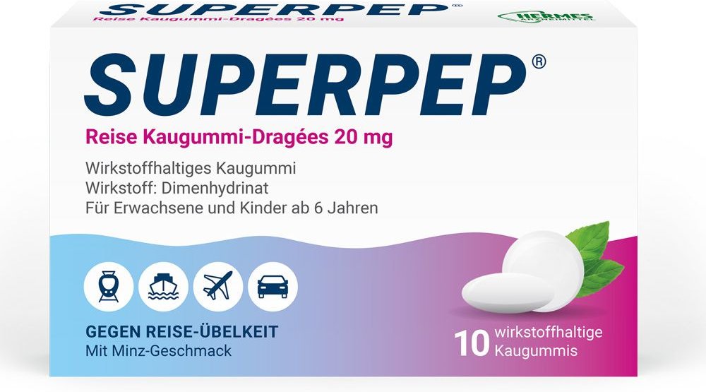 Superpep Reise Kaugummi Dragees 20 mg 10 St