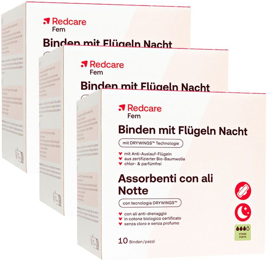 Redcare Binden mit Flügeln Nacht Dreierpack 3x10 St