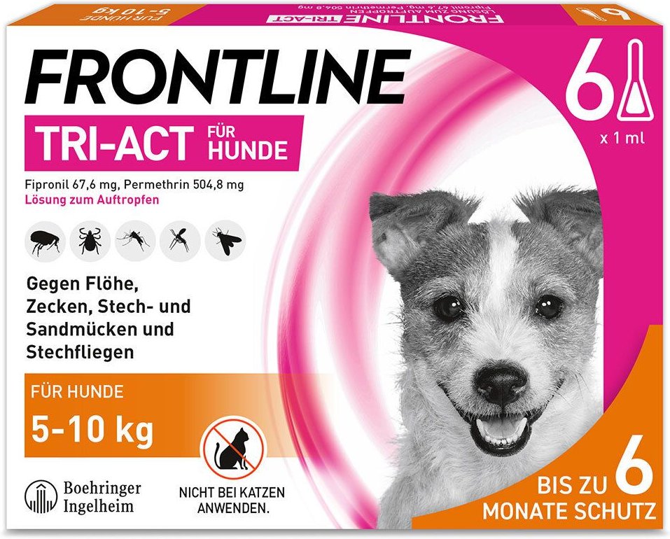 Frontline Tri-Act Lsg.z.Auftropfen f.Hunde 5-10 kg 6 St Einzeldosispipetten