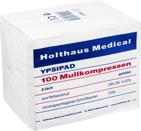 Mullkompressen Ypsipad 7,5x7,5 cm unsteril 8fach 100 St Kompressen