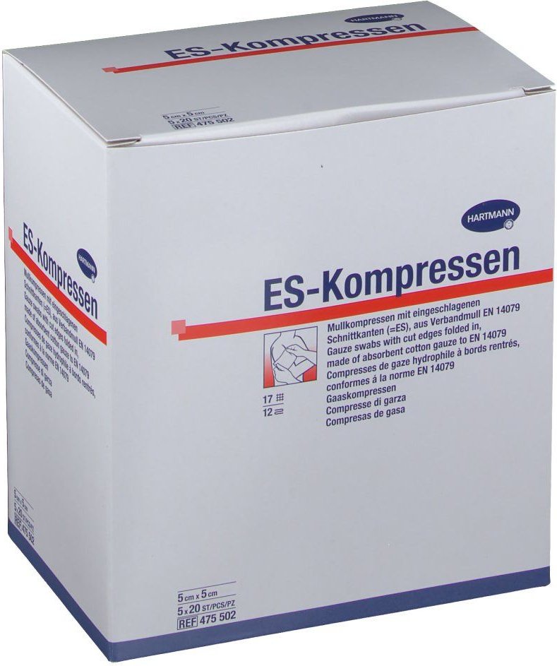 Es-Kompressen steril 5x5 cm 12fach Großpackung 5x20 St Kompressen
