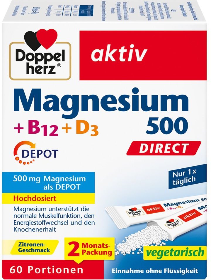 Doppelherz Magnesium 500+B12+D3 Depot Direct Pell. 60 St Pellets