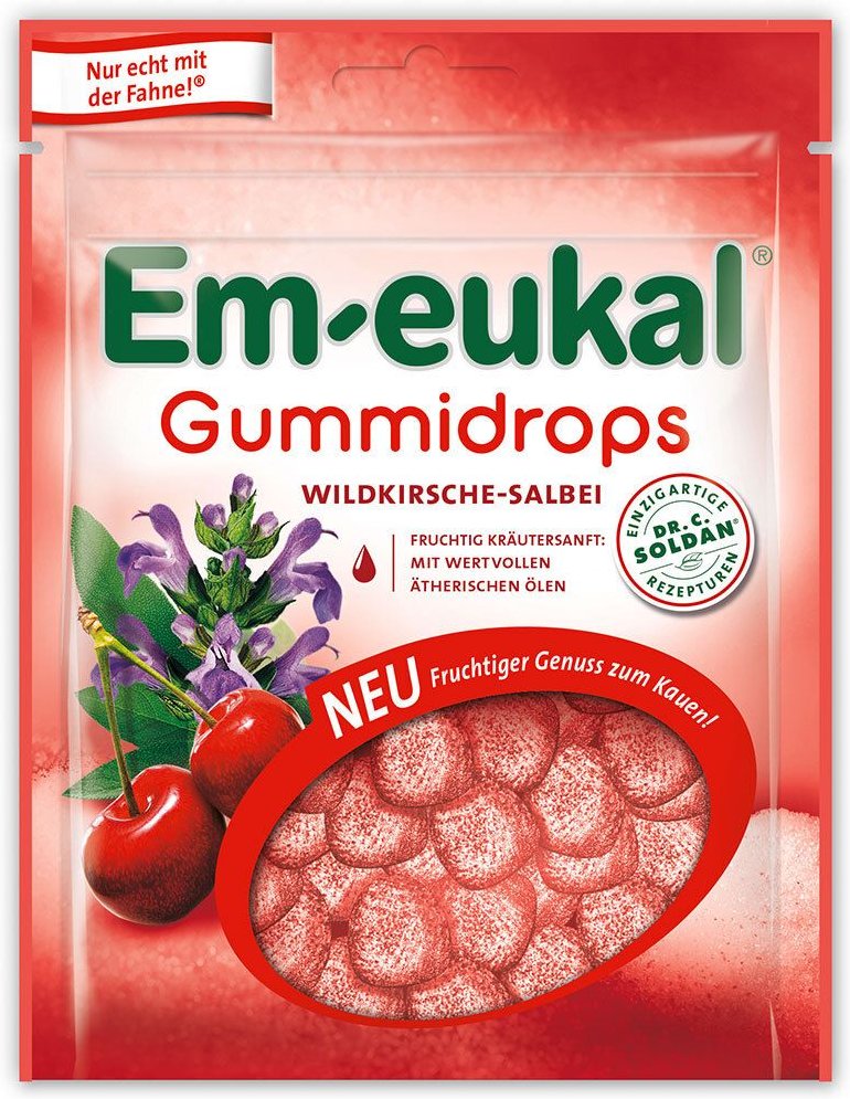 Em-Eukal Gummidrops Wildkirsche-Salbei zuckerhalt. 90 g Bonbons