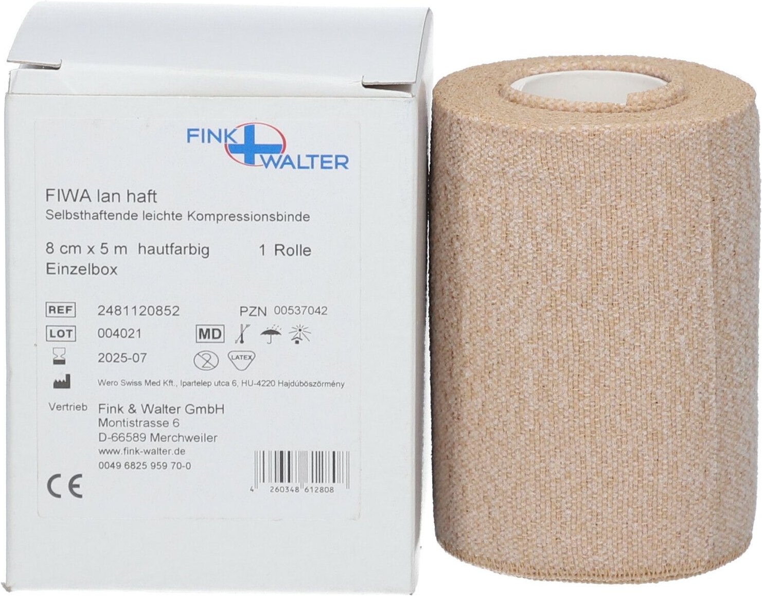 Kompressions Binde 8cmx5m kohäsiv m.kurzem Zug 1 St Binden