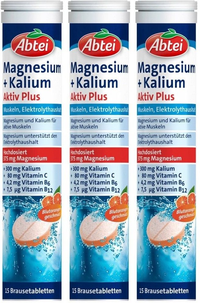 Abtei Magnesium+Kalium Aktiv Plus Brausetabletten 3x 3x15 St