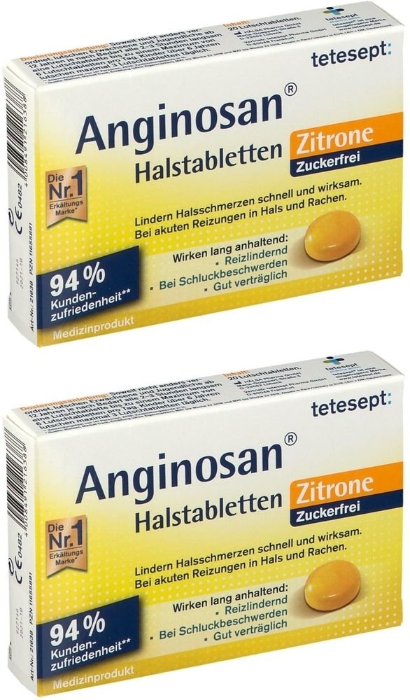 Tetesept Anginosan Halstabletten zuckerfrei Zitro. 2x 2x20 St Lutschtabletten