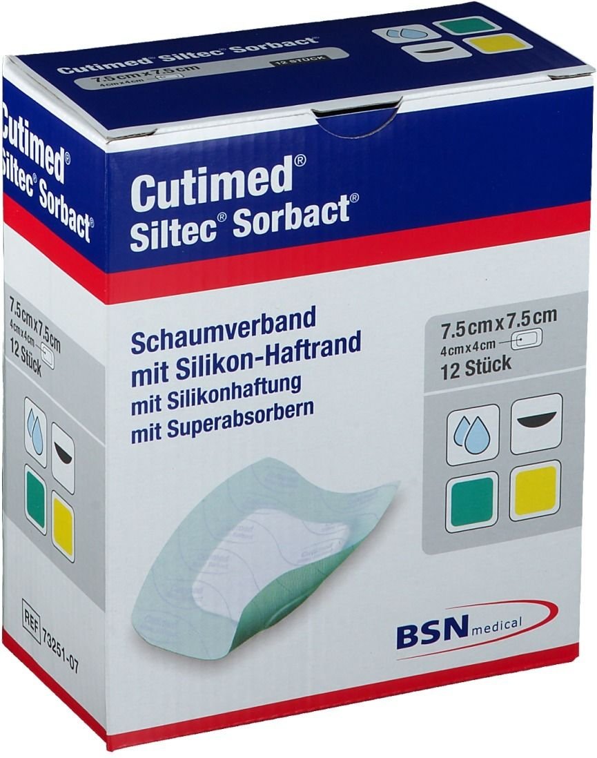 Cutimed Siltec Sorbact B PU-Verb.7,5x7,5cm 12 St Kompressen