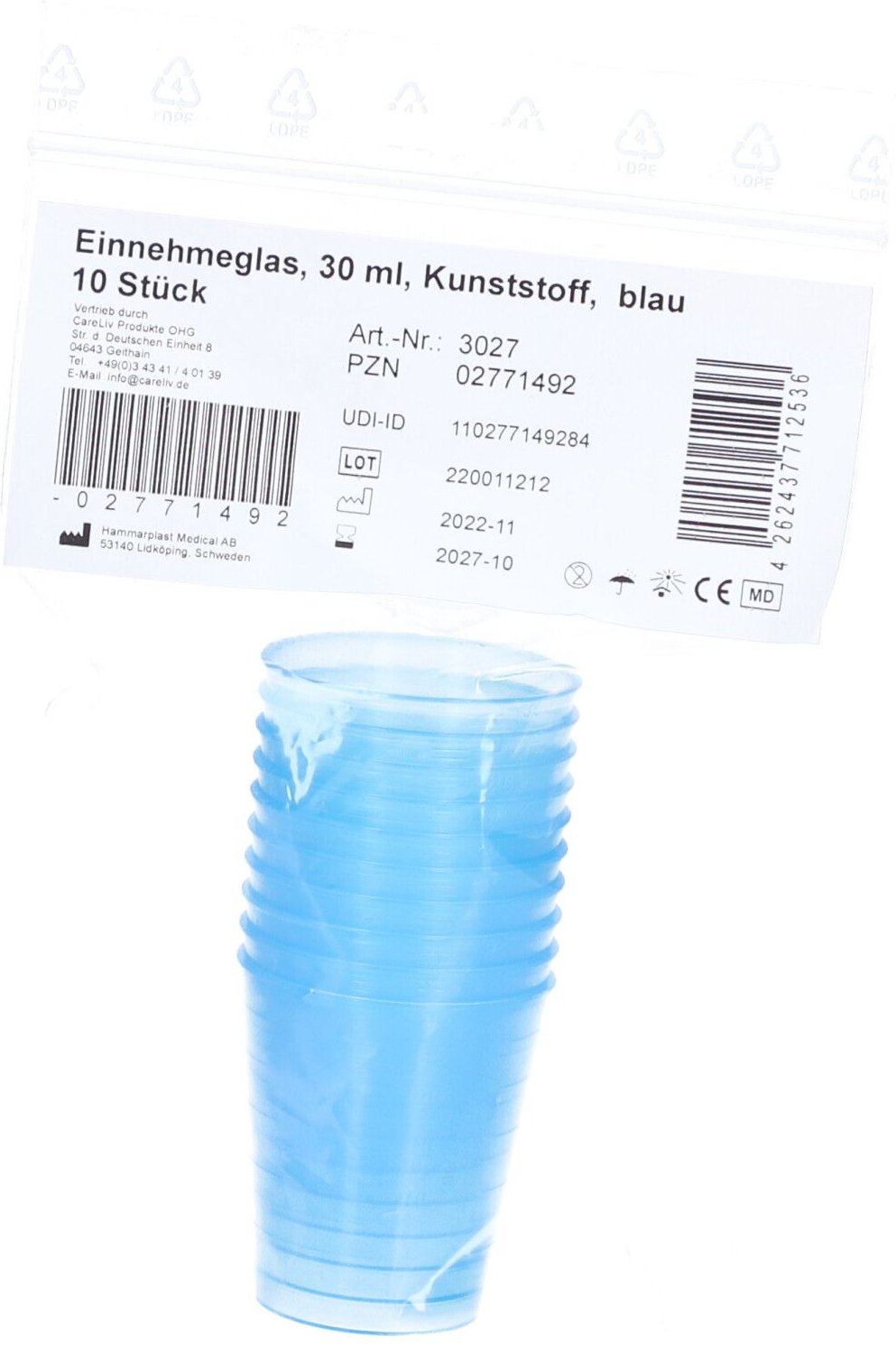 Einnehmeglas Kunststoff 30 ml blau 10 St Sonstige