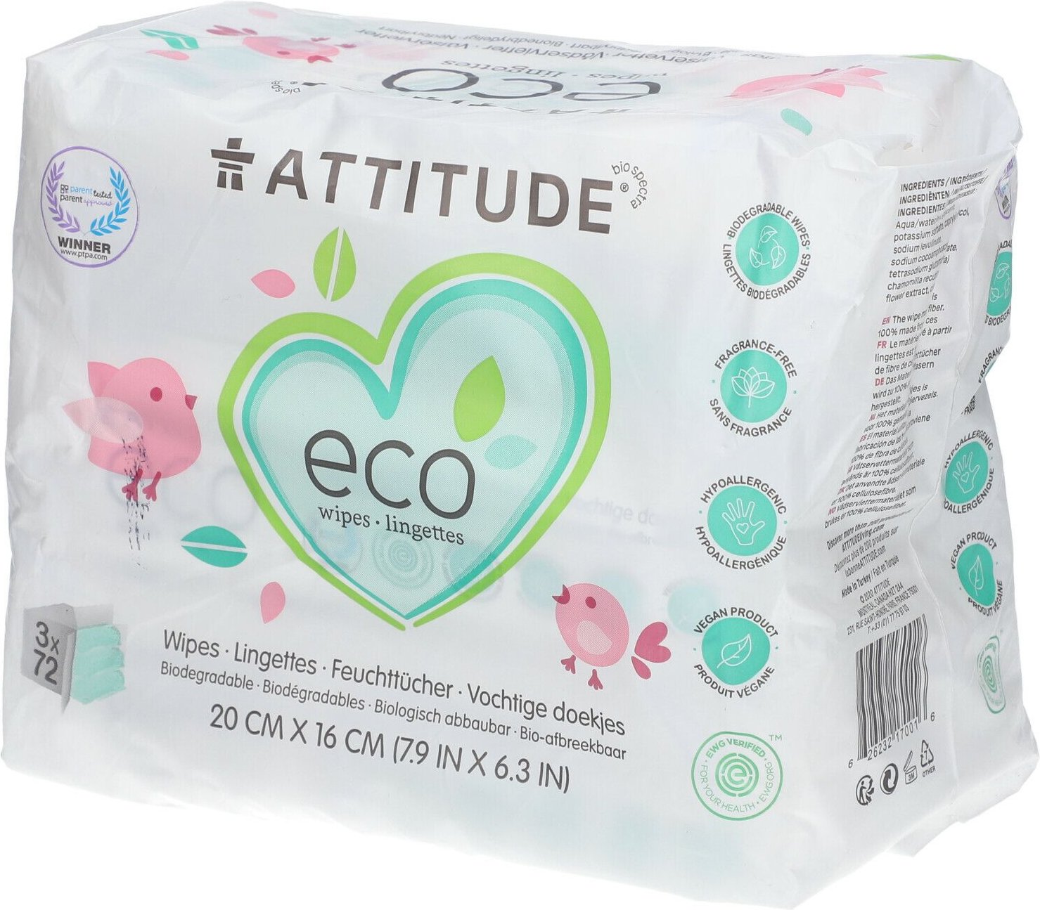 Attitude Eco Vochtige Doekjes 3x72 St Tücher