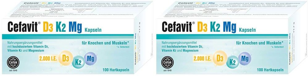 Cefavit D3 K2 Mg 2.000 I.e. Hartkapseln Doppelpack 2x100 St
