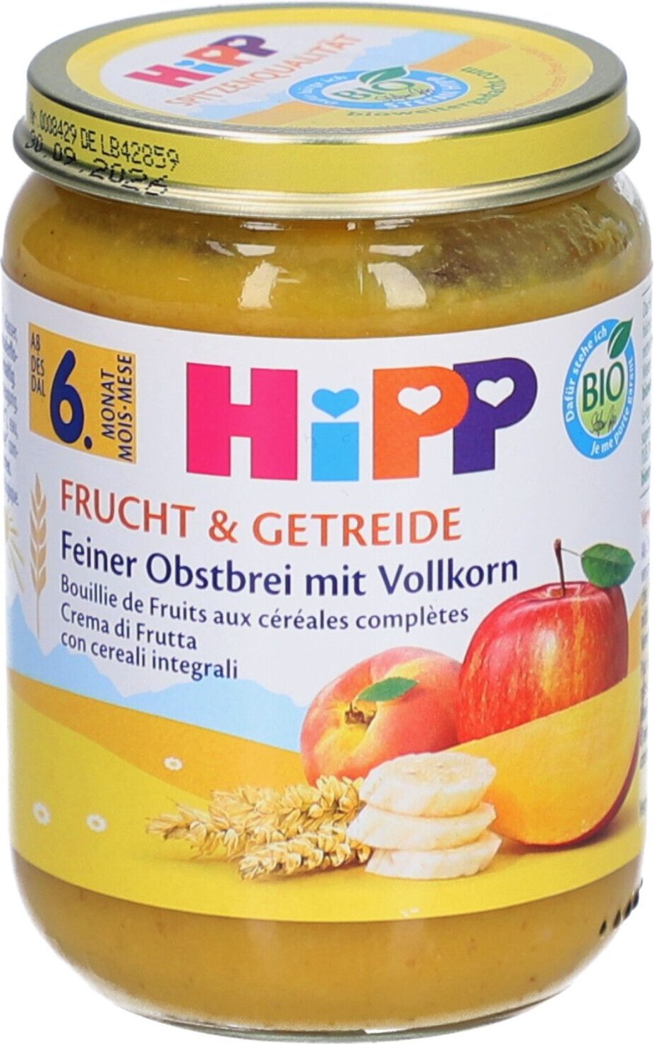 Hipp Bio Feiner Obstbrei Vollkorn Glas 190 g Futter
