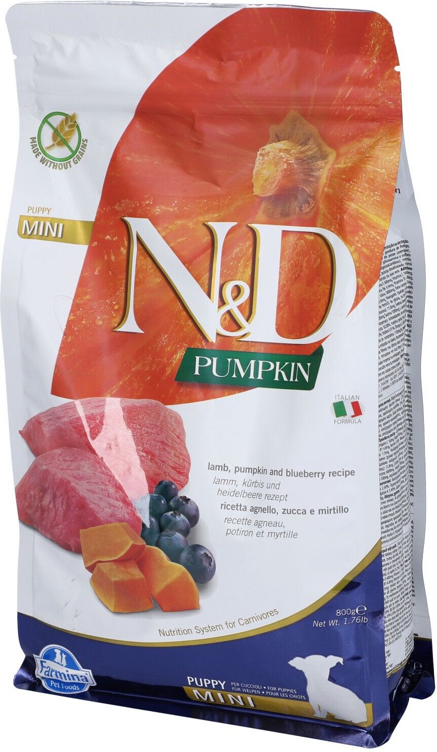 N&D GF P Lamb&Blu PU Mini800G 800 g Futter