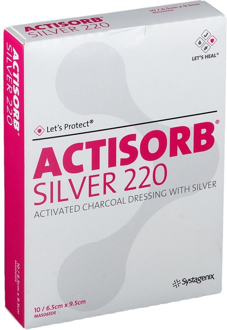 Actisorb 220 Silver 9,5x6,5 cm steril Kompressen