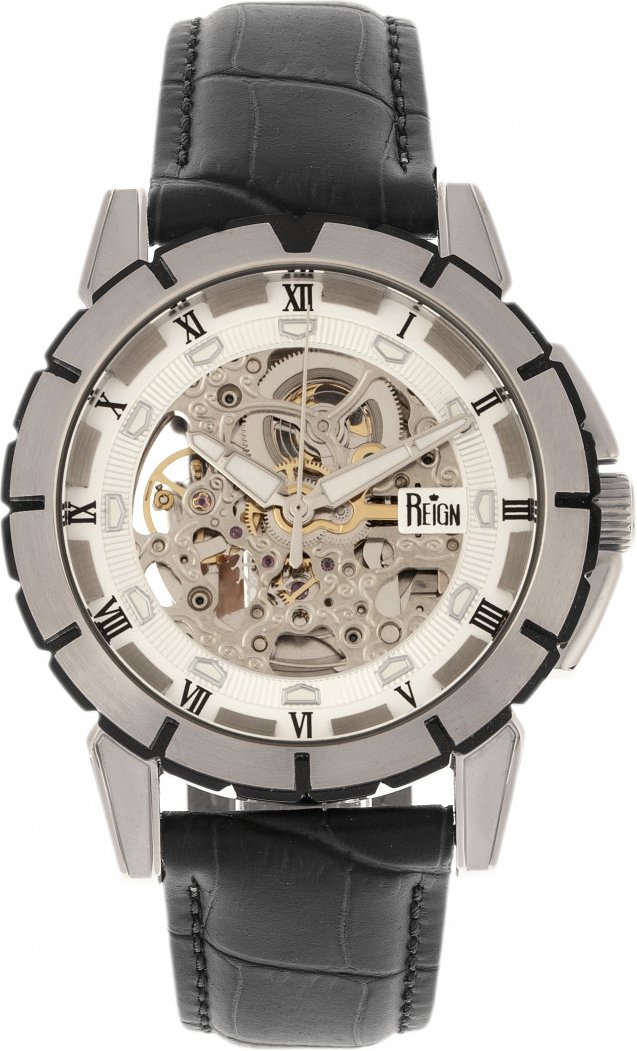 Reign Philippe Automatik-Skelettuhr mit Lederarmband