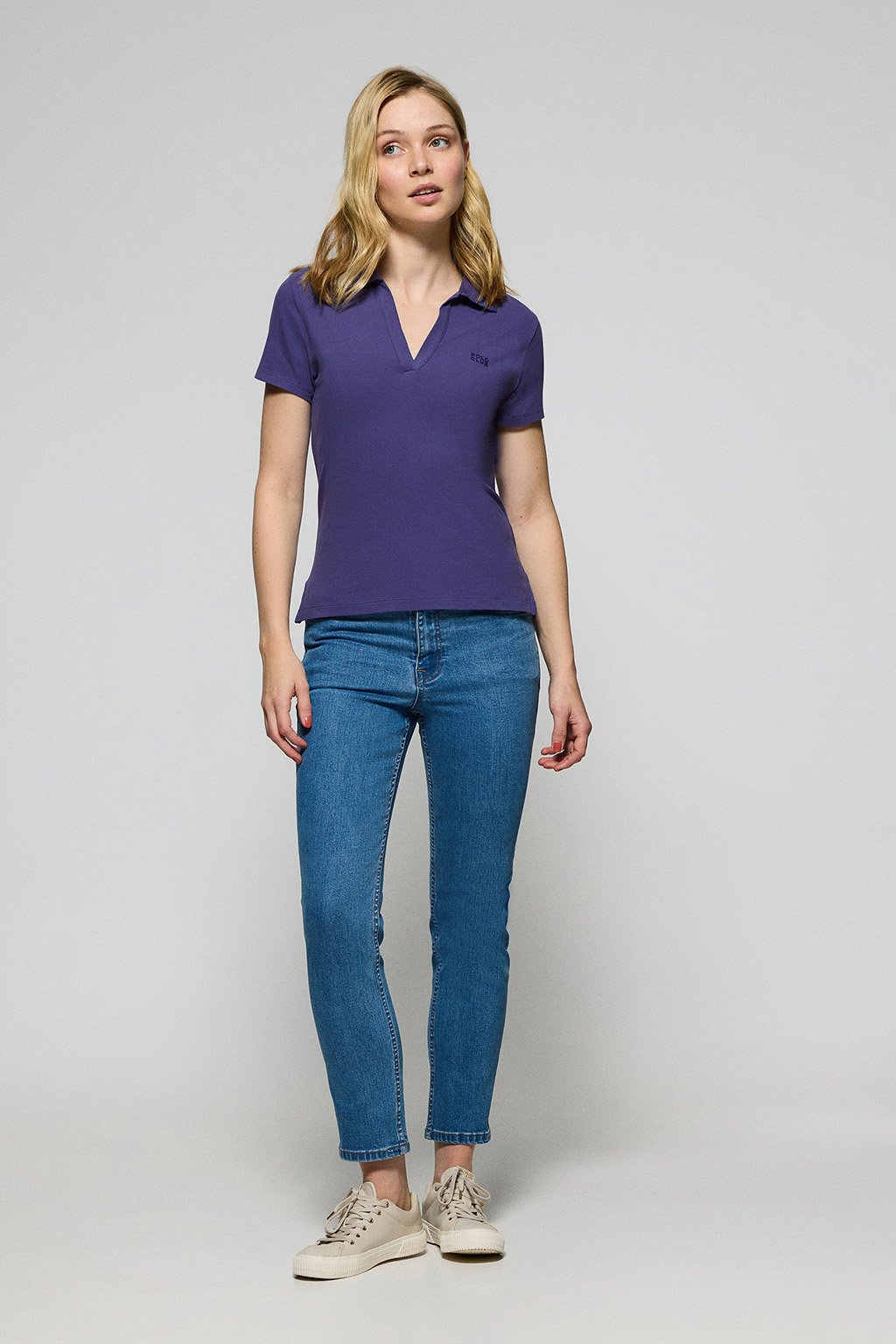 Poloshirt Pedraza knopflos ozeanblau mit gummiertem Polo Club Logo